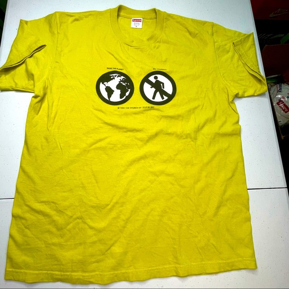Supreme Other - Supreme Mustard Color Graphic Save the World Tee Shirt Mens Medium Size